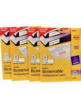 AVERY Laser Inkjet 6460 Labels Removable 1"x2-5/8" Lot of 4 NEW Pack of 750 Each